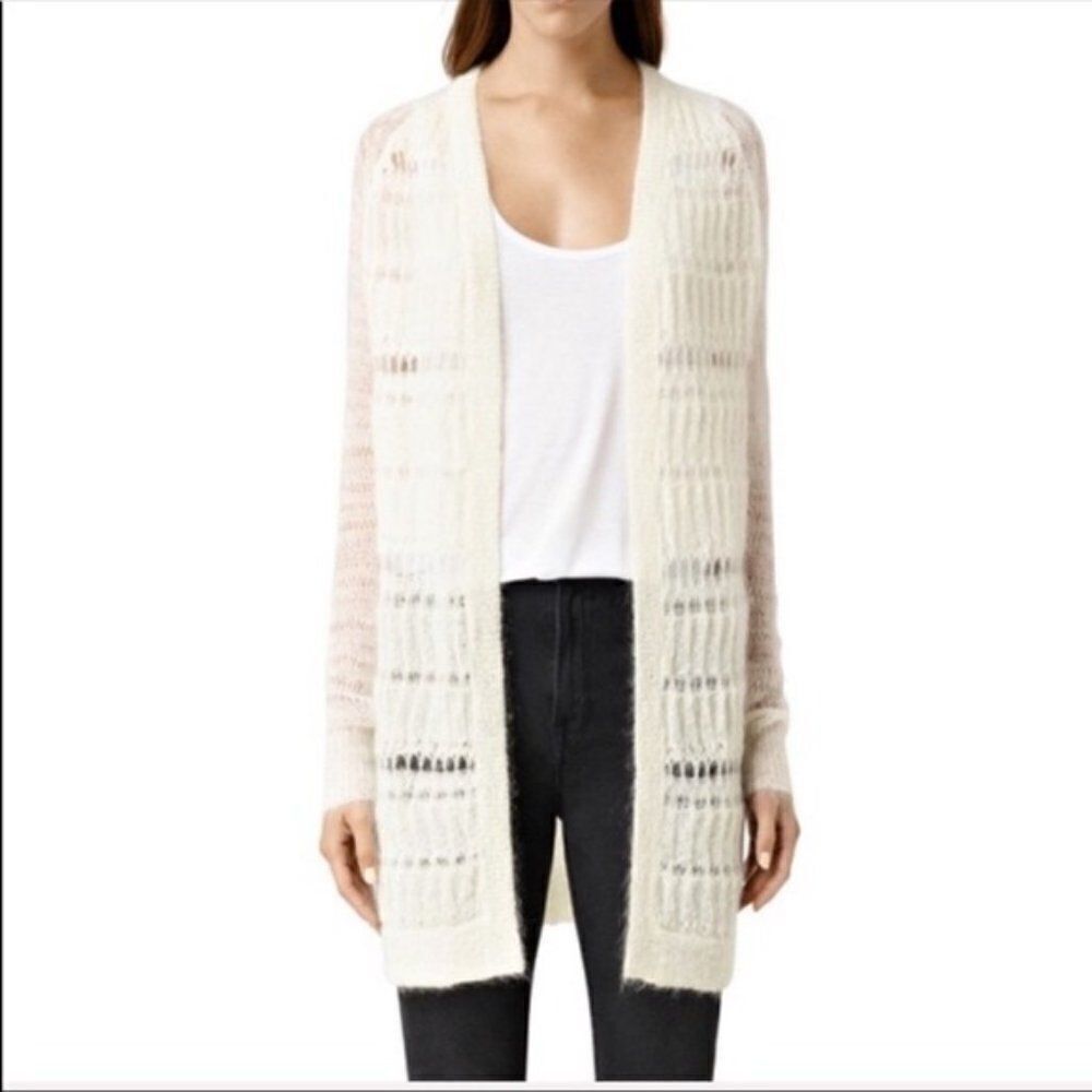 Allsaints Cardigan Ivory‎ Cole Wool Mohair Blend Open Knit